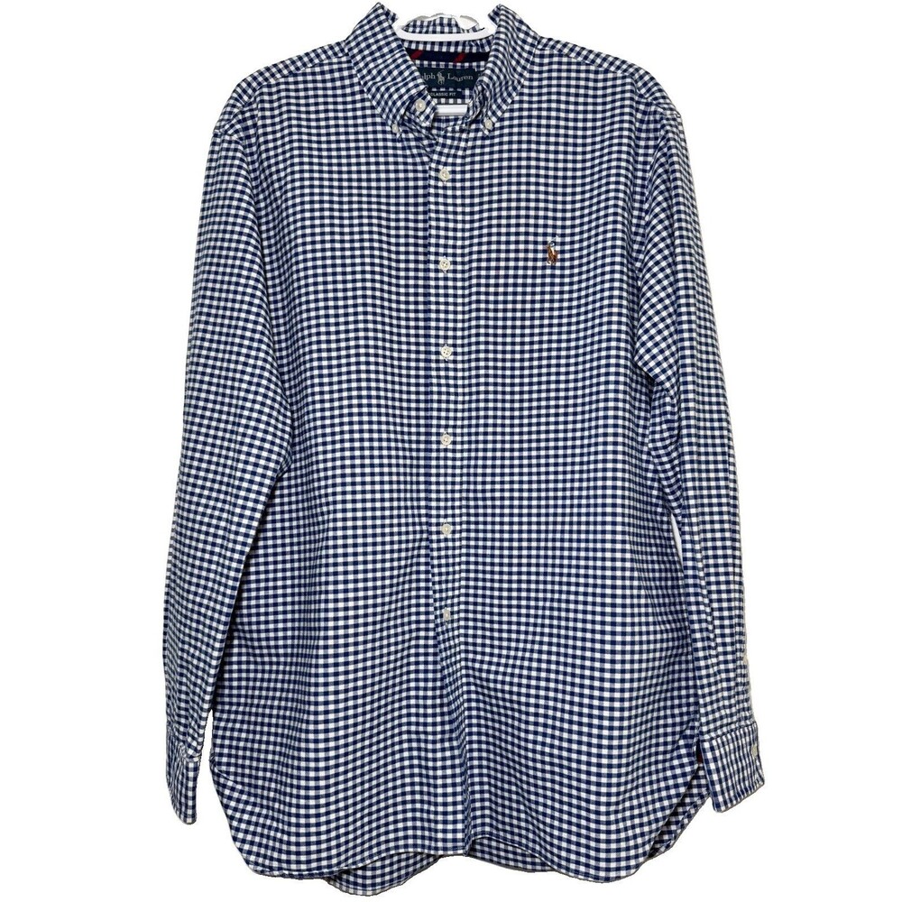 Polo Ralph Lauren Classic Fit Blue White Gingham Button Down Shirt Men's Large